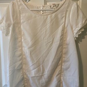 Lauren Conrad cream Ivory Short Sleeved Lace eyelet Trimmed Blouse womens medium
